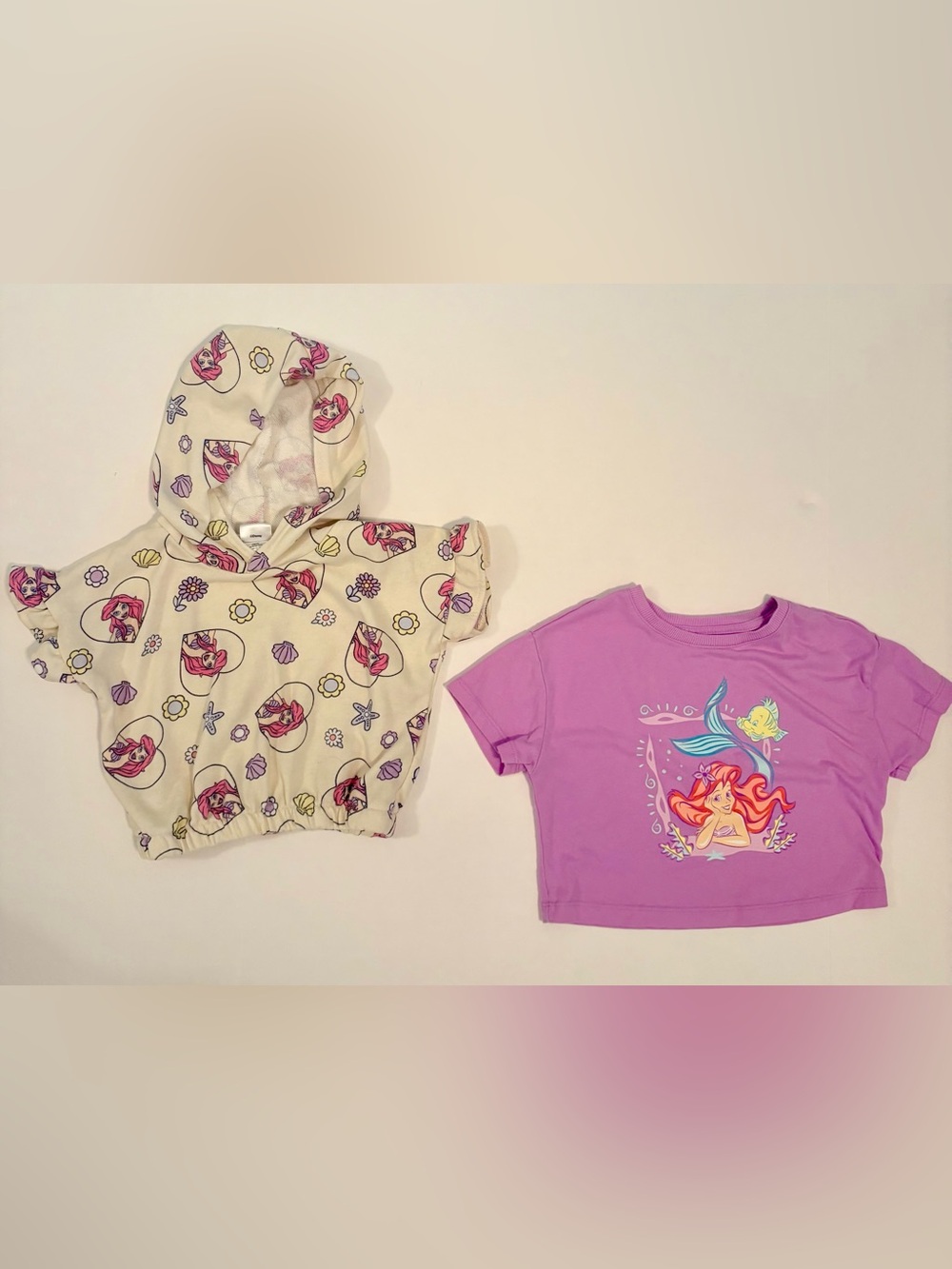Disney Ariel Little Mermaid Yellow Hoodie Purple Crop Top- Lot of 2 Girls 4T/5T